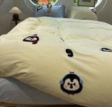 Gaeaspace  -  Cute embroidery penguin bedding set 1.2 1.5 1.8 2.0,twin full queen King cotton home textile bed sheet pillowcase quilt cover