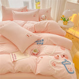 Gaeaspace  -  Cute Cartoon Duck Rabbit Bear Decal Children's Bedding Set Double Duvet Cover Bedding Kit Bed Sheet Pillowcase Four Piece Sets