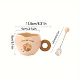 Gaeaspace  -  1pc Ceramic Mug with Spoon Simulated Eggshell Coffee Mug Oatmeal Milk Breakfast Mug Holiday Gift 300ml/10.1oz Coffe Mugs Tea Cup