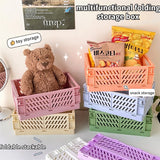 Gaeaspace  -  Cute Ins Folding Plastic Storage Rack Organizer Box Student Portable Desktop Food Toy HandAccount Tape Stationery Storage Basket