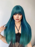 Gaeaspace  -  28Inch Teal Blue Color Synthetic Wigs With Bang Long Natural Straight Hair Wig For Women Daily Cosplay Drag Queen Heat Resistant