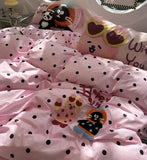 Gaeaspace  -  Fashion sweet cute pink cat polka dot bedding set,twin full queen kawaii cotton home textile bed sheet pillow case quilt cover