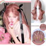 Gaeaspace  -  Pink Wig for Women Long Wavy Pink Lolita Cosplay Wig Sweet Nature Wave Headband Synthetic Wig