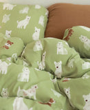 Gaeaspace  -  Cute cartoon dog green bedding set 1.5 1.8 2.0,full queen king knit kawaii cotton home textile bed sheet pillow case quilt cover