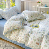 Gaeaspace  -  Pastoral Girls Flower Bedding Set Washed Cotton Duvet Cover Bed Linens Soft Quilt Cover Sheet Set Simple Bedspread Home Textiles