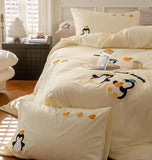 Gaeaspace  -  Cute embroidery penguin bedding set 1.2 1.5 1.8 2.0,twin full queen king cotton home textile bed sheet pillow case quilt cover