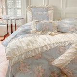 Gaeaspace  -  Pure Cotton French Floral Bedding Set Vintage Country Flowers Ruffles Duvet Cover Flat Sheet Or Bed Skirt With Pillowcases 4Pcs