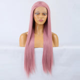 Gaeaspace  -  Pink Long Silky Straight Synthetic Lace Front Wig Natural Dark Colored 13X4 Frontal Wigs for Women Party Cosplay Free Part