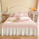 Gaeasapce  -  Pink Romantic French Princess Bedding Set, Lace Ruffles Duvet Cover, Bed Sheet, Bed Skirt, Bedspread, Pillowcases, 100% Cotton