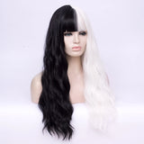 Gaeaspace  -  Long Black and White Synthetic Cosplay Lolita Wigs with Bangs Two Tone Ombre Pink Red Hairpiece for Party