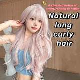 Gaeaspace  -  Long Wave Pink Wig with Bangs Nature wavy Lolita Synthetic Wigs for Women Cosplay 앞머리 가발