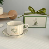 Gaeaspace  -  380ML Coffee Cups Saucer Set Retro Ceramic with Handle Lily of The Valley  Luxury Afternoon Tea Cup and Saucer Milk Mocha Cup