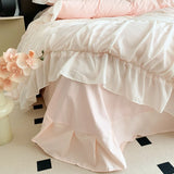 Gaeasapce  -  Pink Romantic French Princess Bedding Set, Soft Cozy Queen Size, Pleat Lace Ruffles, Duvet Cover Set, Bed Sheet, Pillowcase,