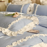 Gaeaspace  -  Elegant Lace Bedding Sets Luxury Bed Linen Princess Washed Cotton Ruffle Duvet Cover Bed Sheet and Pillowcases for Girl Luxury