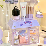 Gaeaspace  -  Transparent Desktop Storage Box Creative Small House Pen Holder Student Kawaii Stationery Cosmetic Organizer Rack Drawer Cute