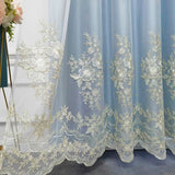 Gaeaspace  -  European Light Luxury and Elegant Floral Embroidery and Blue Relief Cloth Double Layer Curtains For Living Rooms and Bedroom