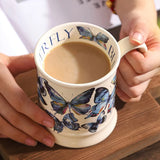 Gaeaspace  -  1pc French Style Coffee Mug Blue Butterfly Pattern Ceramic Coffee Cup Mother's Day Gift for Family Wife Unique Anniversary Gifts