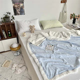 Gaeaspace  -  Ins Style Bow Jacquard Milk Velvet Blanket Solid Color Double Layer Soft Sofa Cover Blanket Office Casual Warm Shawl Blanket