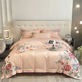 Gaeaspace  -  Pink Flowers Chinese Traditional Egyptian Cotton Bedding Set Queen King Size Bedlinens Fitted Sheet Duvet Cover Set