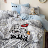 Gaeaspace  -  Cartoon Embroidery Duvet Cover Set No Filler with Flat Sheet Pillowcases Single Double Queen Girls Korean Bedding Sets Textiles