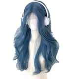 Gaeaspace  -  Summer New Blue Wig Women's Natural Internet Red Sweet Cool Spicy Girl Eight character bangs Big Wave JK Regular Style No lace