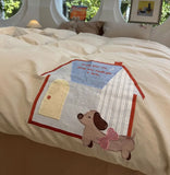 Gaeaspace  -  embroidery dog bedding set 1.2 1.5 1.8 2.0,twin full queen king cotton home textile bed sheet pillow case quilt cover