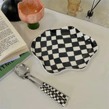 Gaeaspace  -  Nordic Ceramic Tray Creative Black White Checkerboard Jewelry Storage Trays Decorative Dessert Dishes Plate Home Decoration