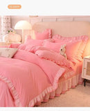 Gaeaspace  -  Pink Princess Girls Ruffle Lace Bedding Sets Luxury Quilt Cover Bed Sheet and Pillowcases Soft Bedclothes Decor Home