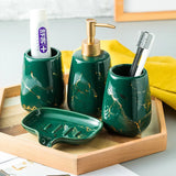 Gaeaspace  -  luxury dark green ceramic bathroom four-piece set soap dish gargle cup lotion bottle bathroom accessories porcelain holder decor