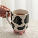 Gaeaspace  -  1pc 500ml 17oz Cute Cartoon Ceramic Cup Creative Cow Pattern and Footed Water Mug Cup Coffee Milk Cup Gifts for Friend Kids