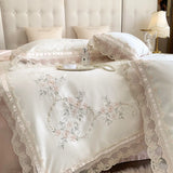 Gaeaspace  -  Romantic French Lace Flowers Embroidery Wedding Bedding Set 1200TC Egyptian Cotton Soft Duvet Cover Set Bed Sheet Pillowcases