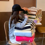 Gaeaspace  -  Ins Nordic Style Lambswool Blanket, Simple Striped, Contrast Color, Korean Style, Office, Home, Casual, Lunch Break