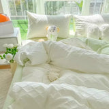 Gaeaspace  -  Cute Korean Adults Bedding Sets Aesthetic King Queen Twin Size Ins Solid Color Double Bed Sheets Ruffled Duvet Quilt Cover Set