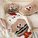 Gaeaspace  -  Ins Cute Burger Pattern Lambskin Blanket All Seasons Universal Shawl Blanket Casual Autumn and Winter Warm Plush Blanket