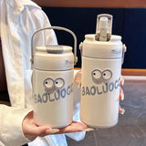 Gaeaspace  -  Cute Thermos Bottle With Tea Filter 3D Sticker Vacuum Flask Stainless Steel Water Coffee Milk Travel Straw Cup 550/750ml Gift