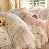 Gaeaspace  -  Korean Princess Style Bedding Set With Lace Skin-friendly Soft Duvet Cover Set Bed Sheet Pillowcases Comforter Four Piece Sets