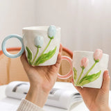 Gaeaspace  -  1pc Tulip Flower Ceramic Mug 3D Design Creative Relief Girl Heart Coffee Cup Birthday Mothers Day Gift for Her Afternoon Tea Cup