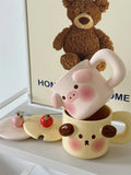 Gaeaspace  -  Cartoon Cute Piggy Mug Stereo Puppy Ears Milk Cup with Fresh Ins Style Office Lid Spoon Ceramic Coffee Cup