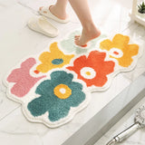 Gaeaspace  -  Tufting Floral Bathmat Soft Bathroom Door Mat Fluffy Rug Bedroom Foot Carpet Floor Safety Pad Aesthetic Home Room Decor