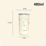 Gaeaspace  -  316 Stainless Steel Thermos Bottle For Girls Double Layer Thermal Coffee Cup With Straw Cherry Blossom Drinking Cup Travel Mugs