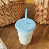 Gaeaspace  -  Kawaii Water Cup With Lid Straw For Girls Coffee Milk Tea Reusable Plastic Cold Drink Cup Large Capacity Water Bottle BPA Free