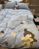 Gaeaspace  -  Cute cartoon blue bear beding set kid teen,twin full queen king embroidery cotton home textile bed sheet pillow case quilt cover