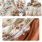 Gaeaspace  -  Vintage Floral Style Bedding Set No Filler Soft Fall Winter Thickening Duvet Cover Flat Sheet Pillowcase Full King Bed Linen