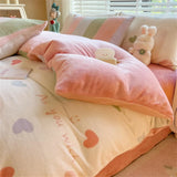 Gaeaspace  -  Thickened Milk Velvet Bedding Set Print Cartoon Winter Coral Velvet Quilt Cover Bed Sheet Pillowcase Comforter Duvet Cover Set