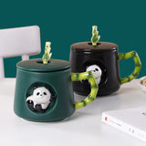 Gaeaspace  -  Panda Ceramic Coffee Cup Dish with Lid Spoon European Couple Mug Afternoon Camellia Tea Cup Breakfast Oatmeal Mug Holiday Gifts