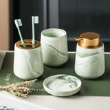 Gaeaspace  -  Creative Gradient Green Marbled Ceramic Lotion Bottle Toothbrush Holder Soap Dish Set Bathroom Accessories Soap Dispenser Bottle