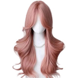 Gaeaspace  -  Pink Wig for Women Long Wavy Pink Lolita Cosplay Wig Sweet Nature Wave Headband Synthetic Wig