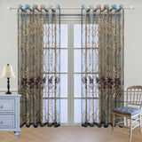 Gaeaspace  -  European Luxury Blue Brown Gradient Sheer Curtain Red Peony Embroidery Window Screen For Living Room Bedroom Villa Home Decor