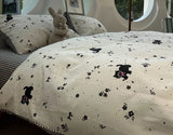 Gaeaspace  -  Cute fashion cat flower black plaid bedding set 1.2 1.5 1.8,twin full queen cotton home textile bed sheet pillowcase quilt cover