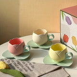 Gaeaspace  -  1set Tulip Cup and Saucer Flower-shaped Ceramic Coffee Mug and Plate Lovely Drink Cup Delicate Mug Kitchenware Gift for Friend